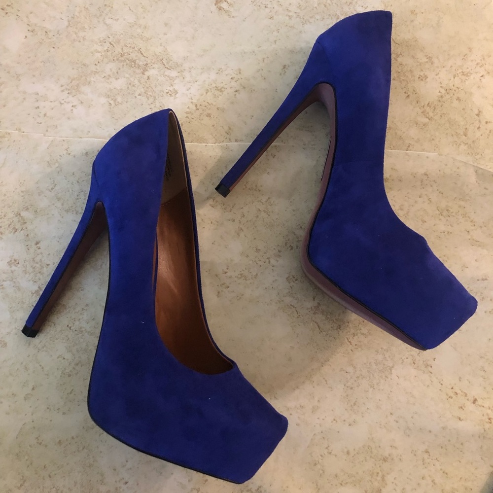 Beautiful blue suede platform heels